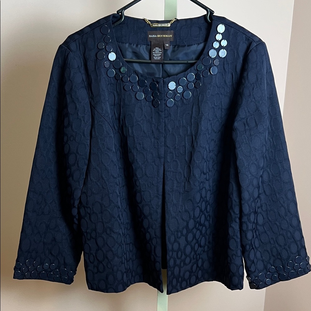 Dana Buchman Midnight Blue Blazer with Embellished Neckline